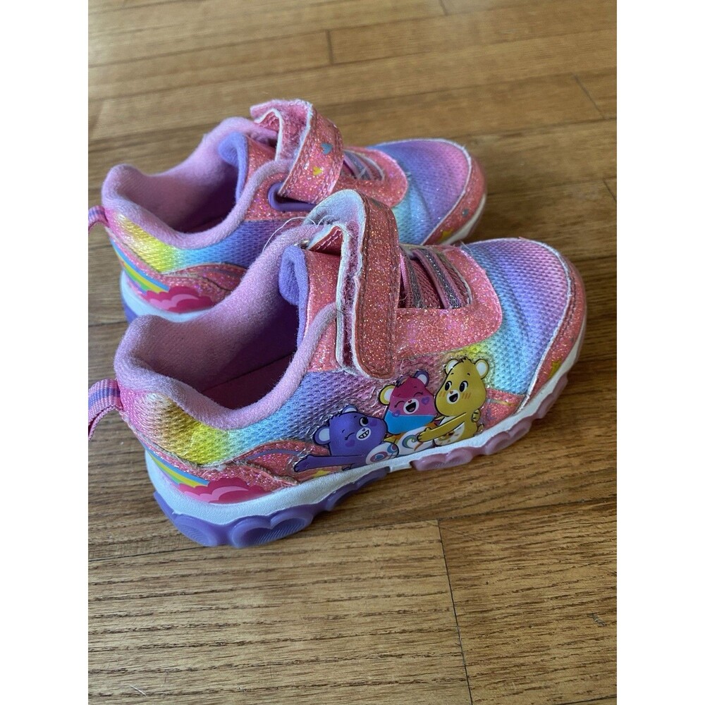 Care Bears Girls Shoes Purple Pink Toddler Light Up Sneakers 90s Y2K 8 EUC
